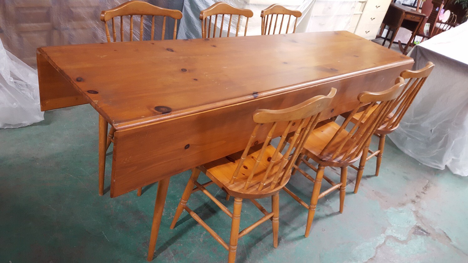 7 ft Drop Leaf Table 6 chairs (G)