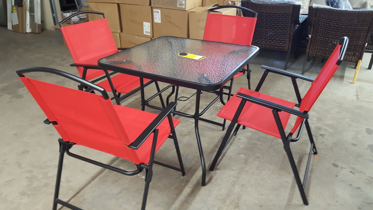 5-piece Patio Set folding chairs, red (G)