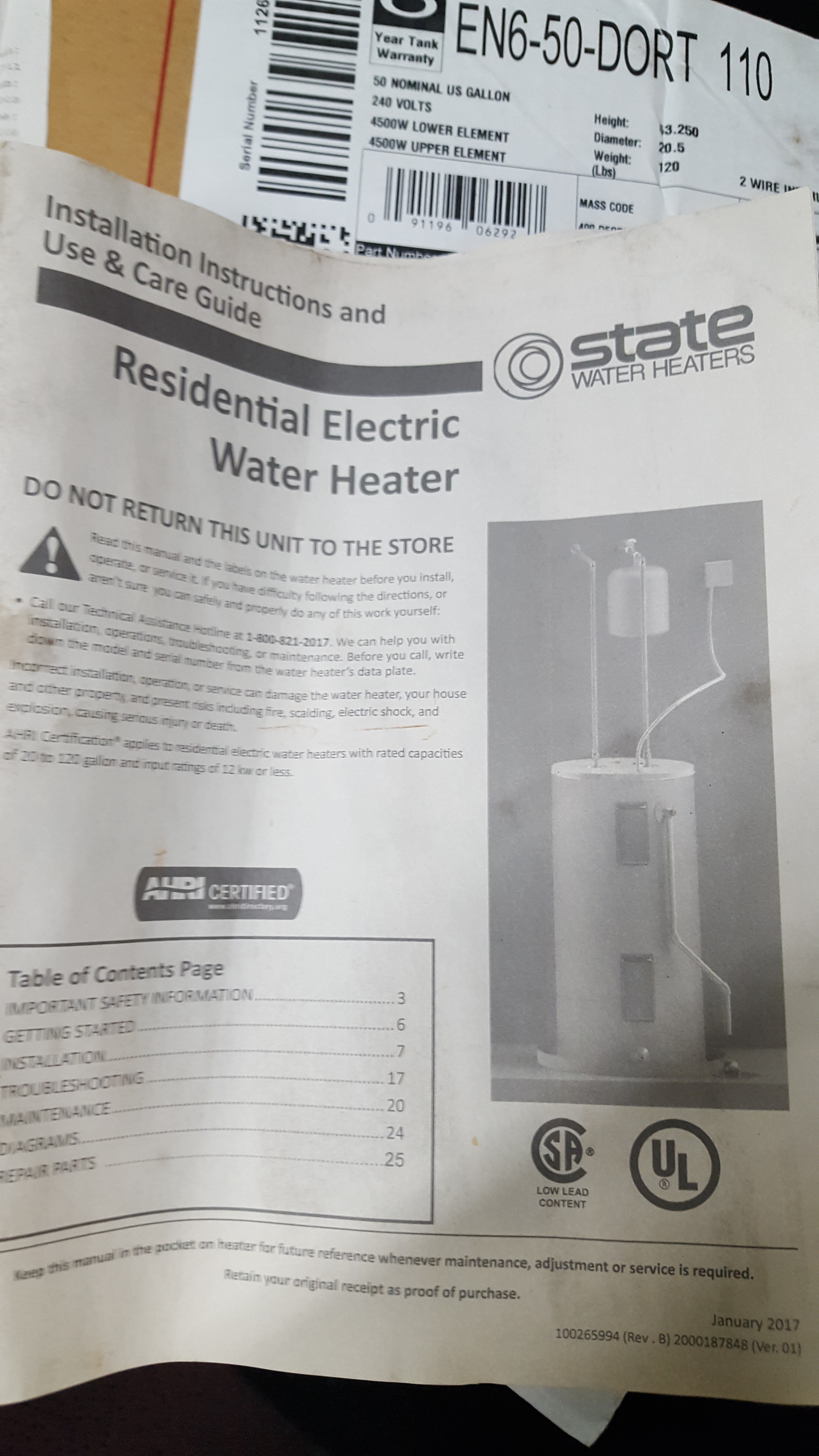 50 gallon Electric Water Heater (G)