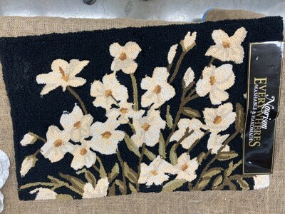 Area Rug: 32x20 Black with Flowers, NEW #2314