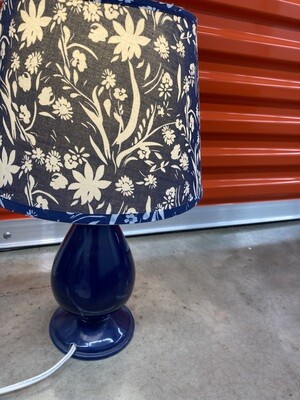 Table Lamp, blue with flowered shade #2314