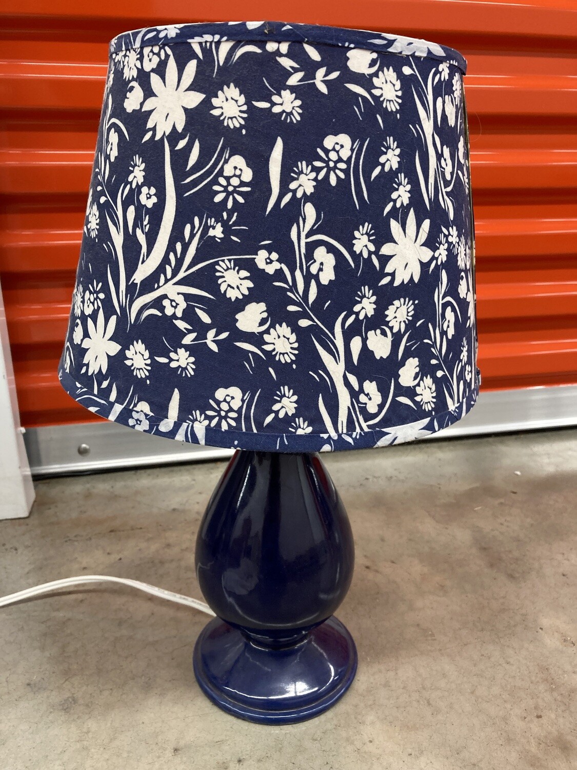 Table Lamp, blue with flowered shade #2314