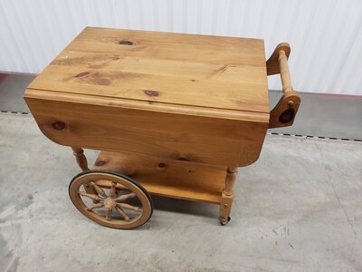 Pine Wagon Wheel Tea Cart with drop leaves #2009