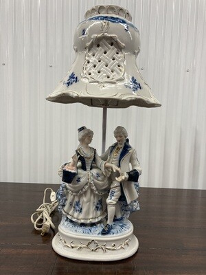 Vintage Porcelain Lamp with Colonial Couple, 21" #2008