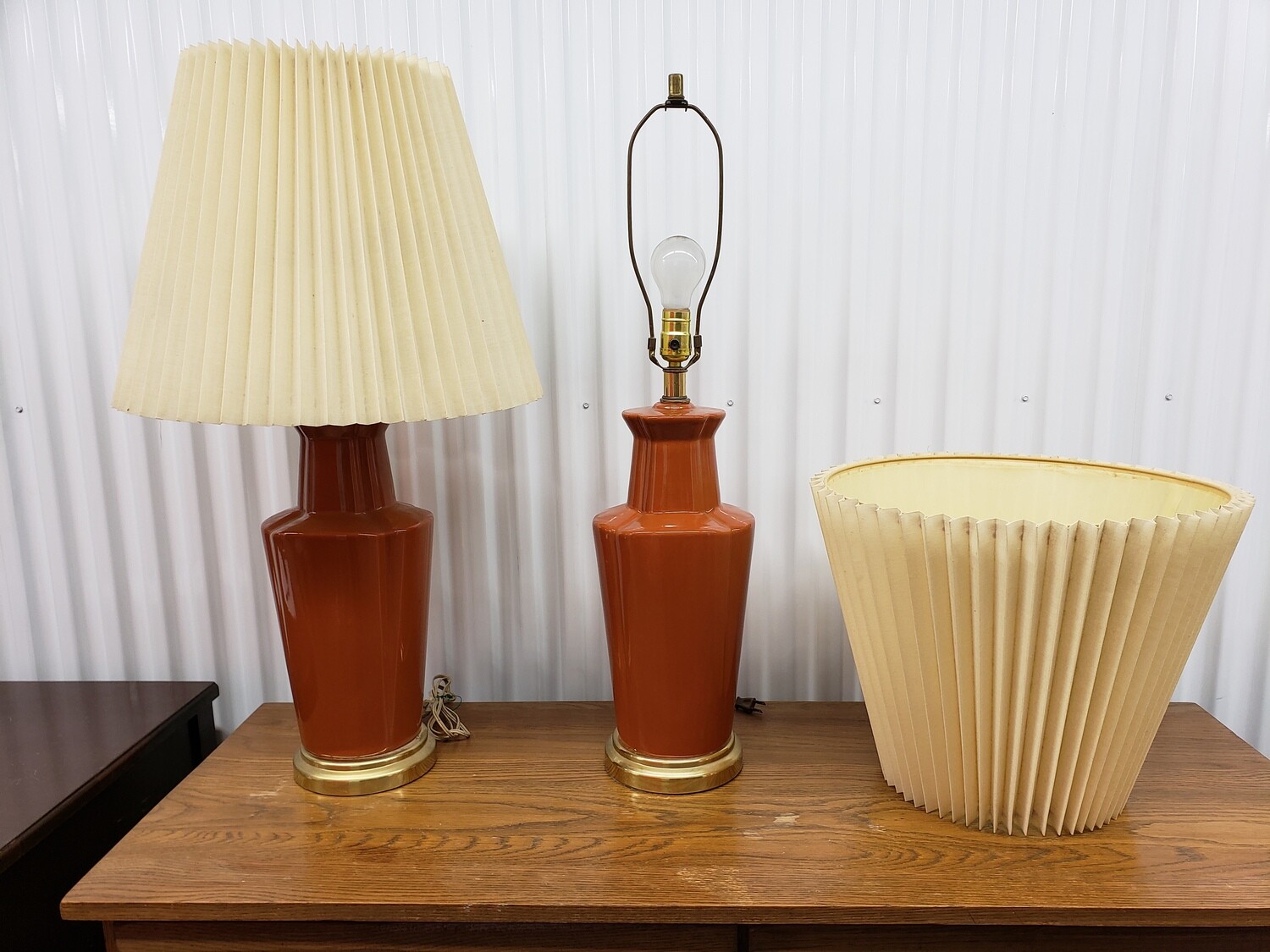 Pair of Table Lamps, rust ceramic base #2009