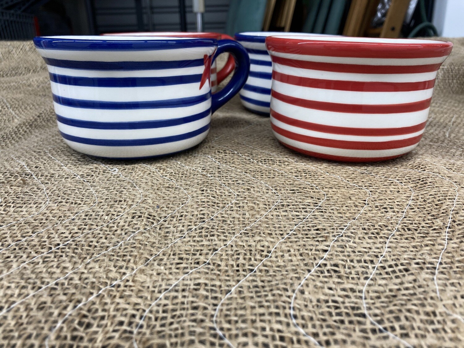 Set of 4 Mesa Red, White, Blue Soup Mugs #2314