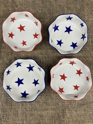 Set of 4 "Mesa" bowls with red & blue stars #2314