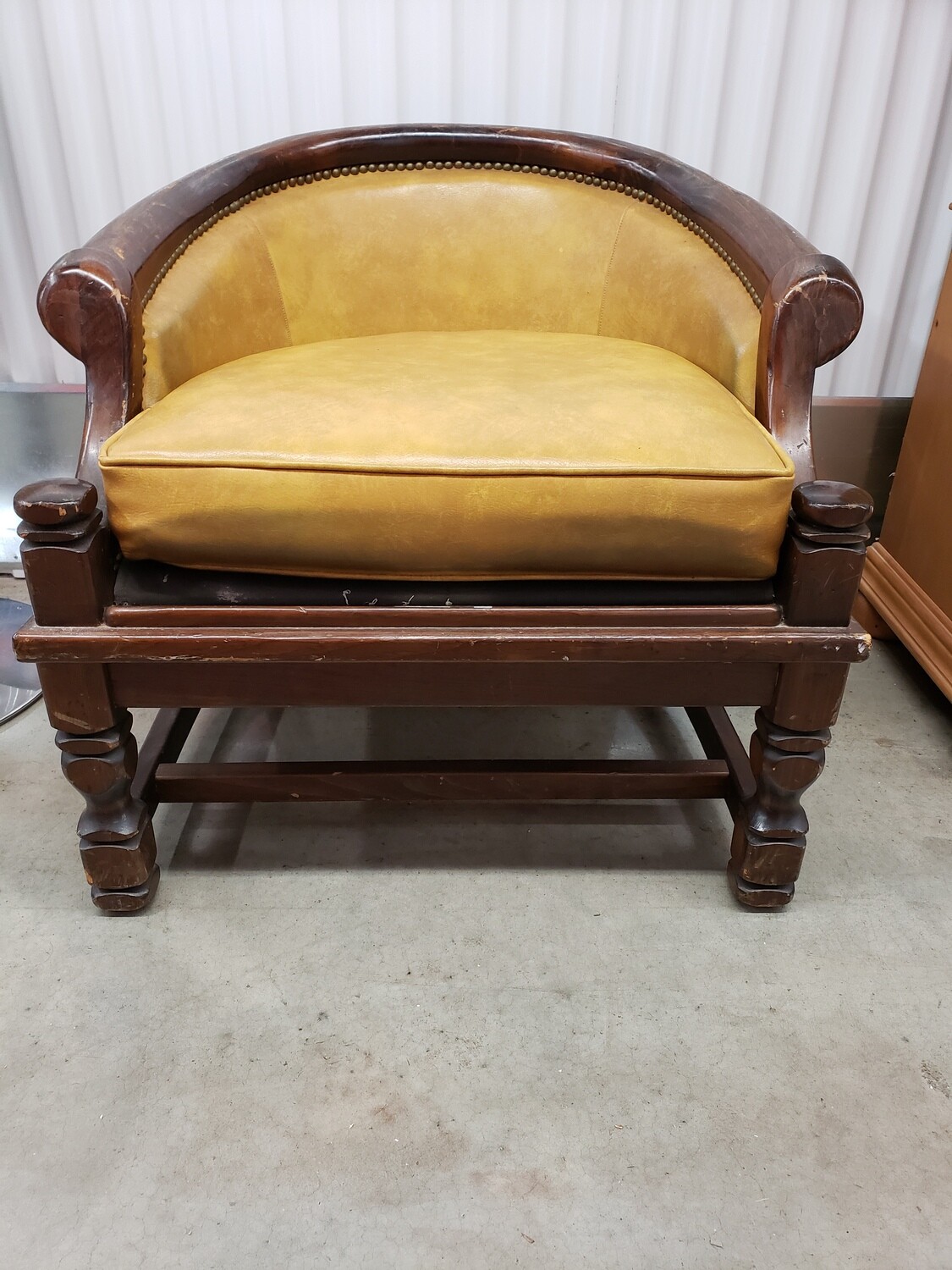 Vintage Yellow Leather Barrel Chair #2198