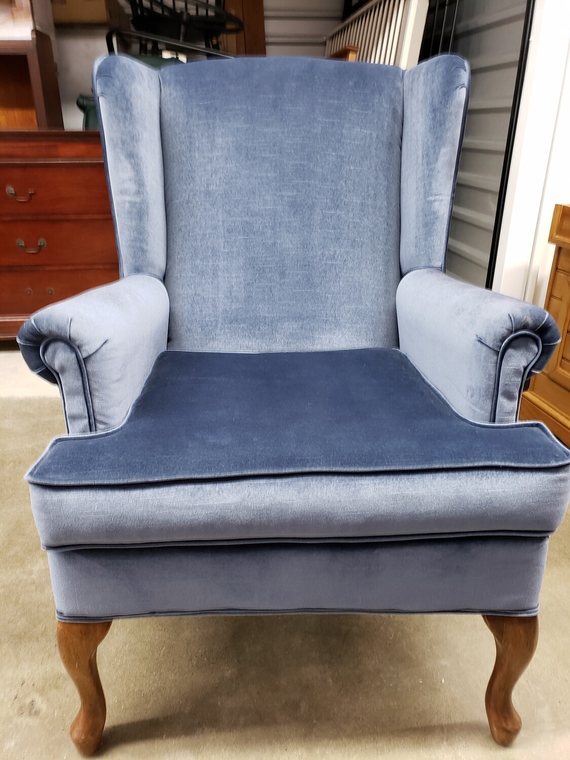 Wingback Chair, blue velour #2198