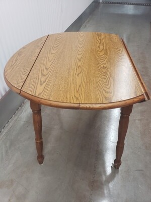 Small Round Oak Drop-leaf table, 3 chairs #2322