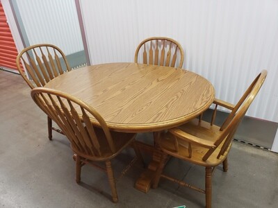 Oak Double Pedestal Kitchen Table, 4 chairs #1365