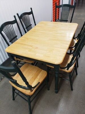 Green Kitchen Table with Oak top, 6 chairs #1365