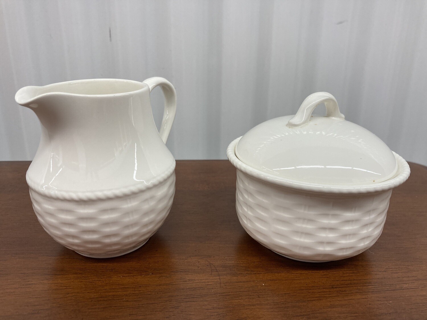 Wicker White Sugar Bowl & Creamer, Nikko #2314