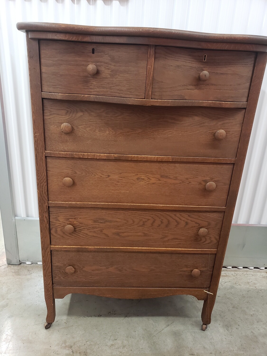 Antique 6-Drawer Serpentine Oak Dresser #2009
