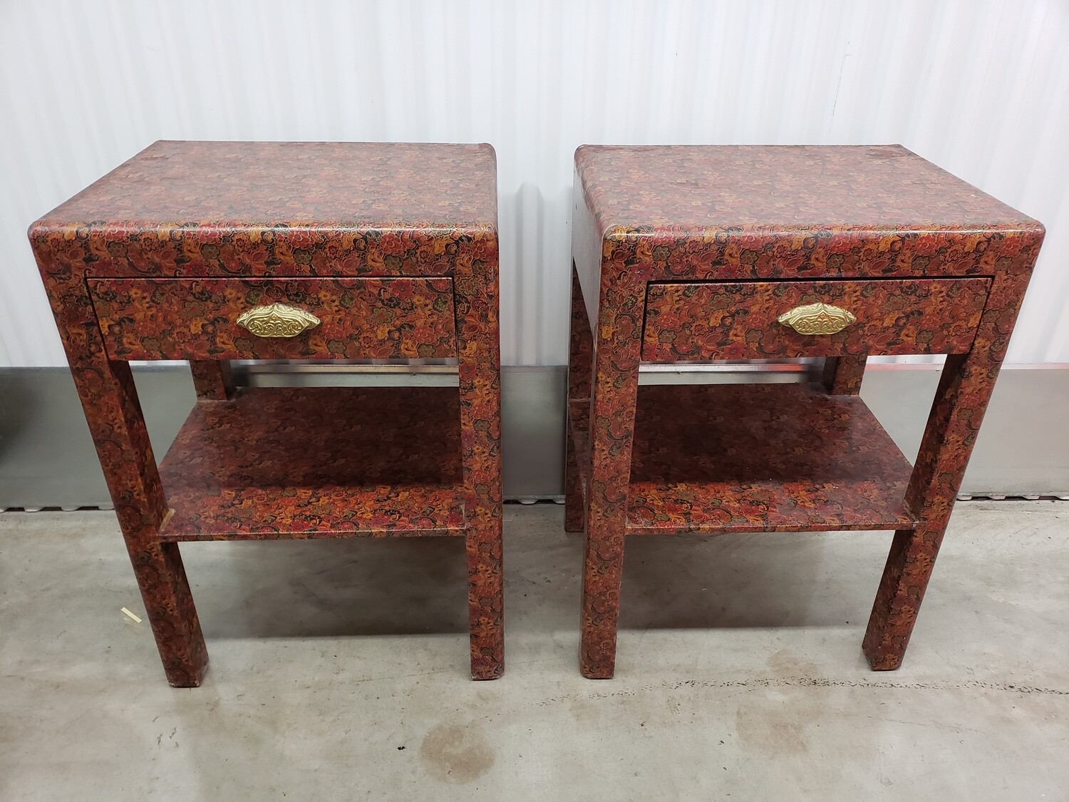 Decoupaged Red Night Tables, pair #2349