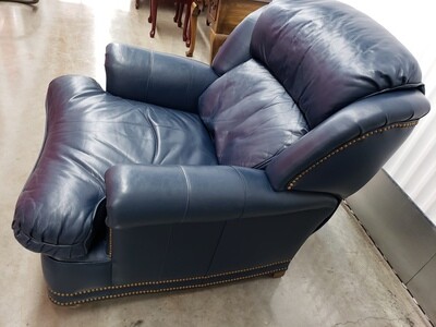 Blue Leather Chair w/ nailhead trim, Robb & Stucky #2213