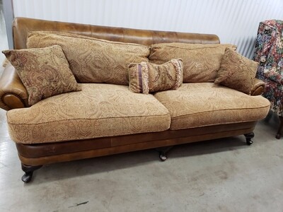Tan Leather Sofa with upholstered cushions #2198
