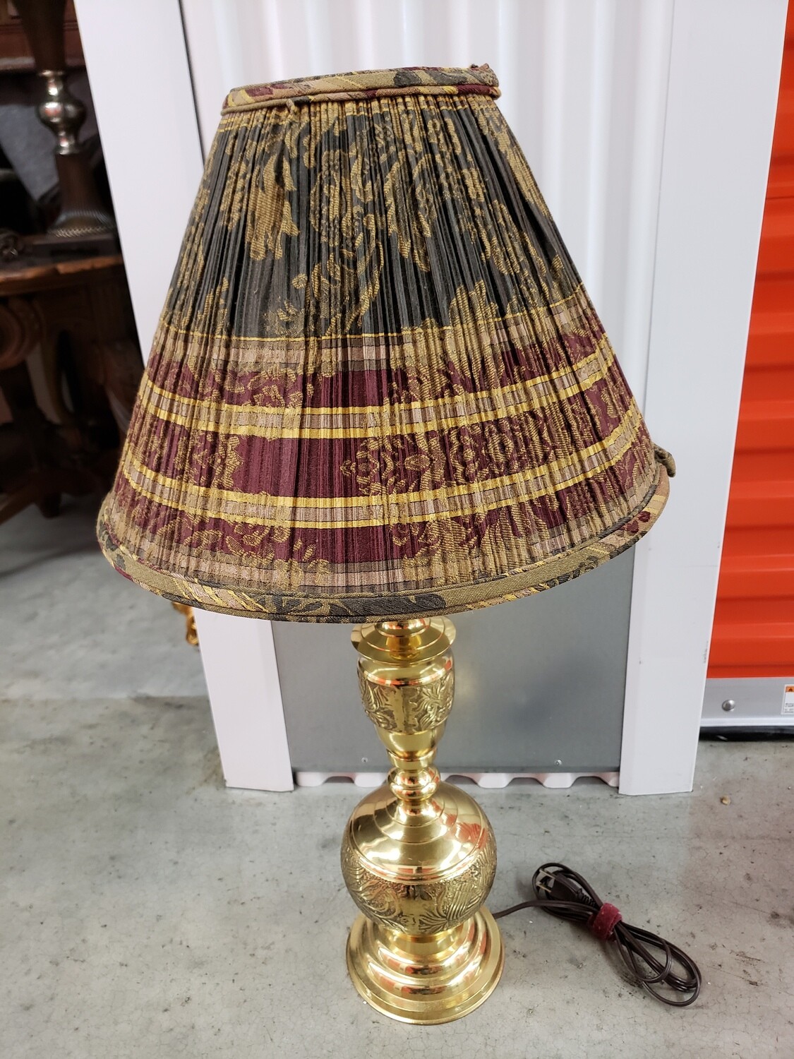 Table Lamp, brass with gold/blue/burgundy shade #2131