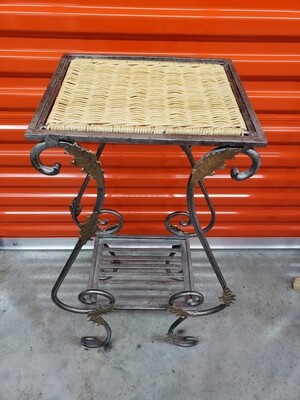 Wrought Iron Plant Stand with Wicker Shelf #2314