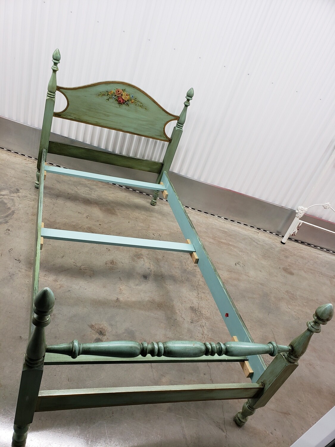 Twin Bed with green "antique" finish #2114