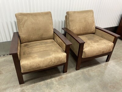 Wood Arm Chair, beige cushion, EACH #2349