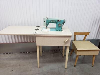 MCM Turquoise Sewing Machine w/ chair, by White #2131