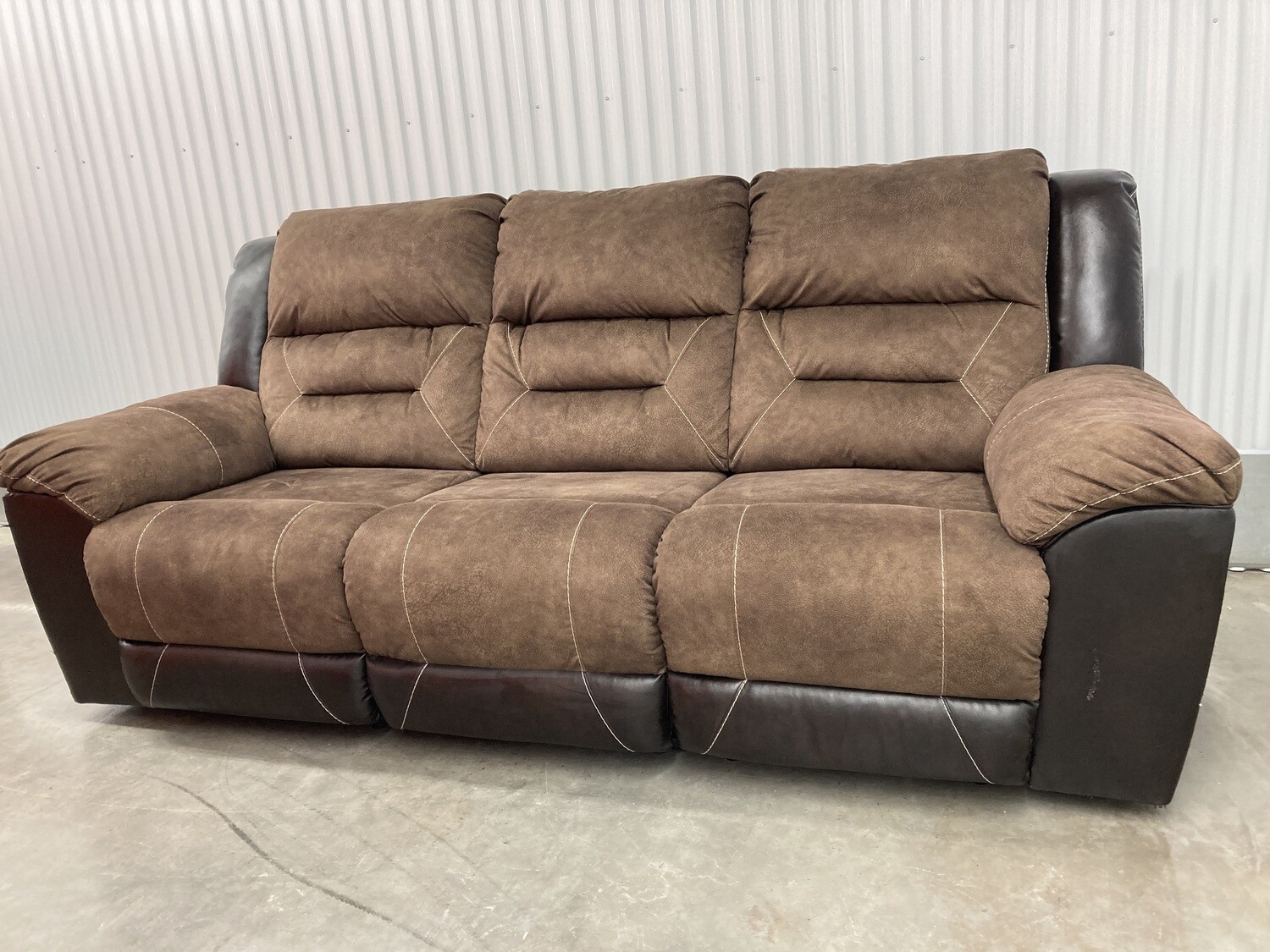 Wall-hugger Reclining Sofa, brown fabric & faux leather #1337