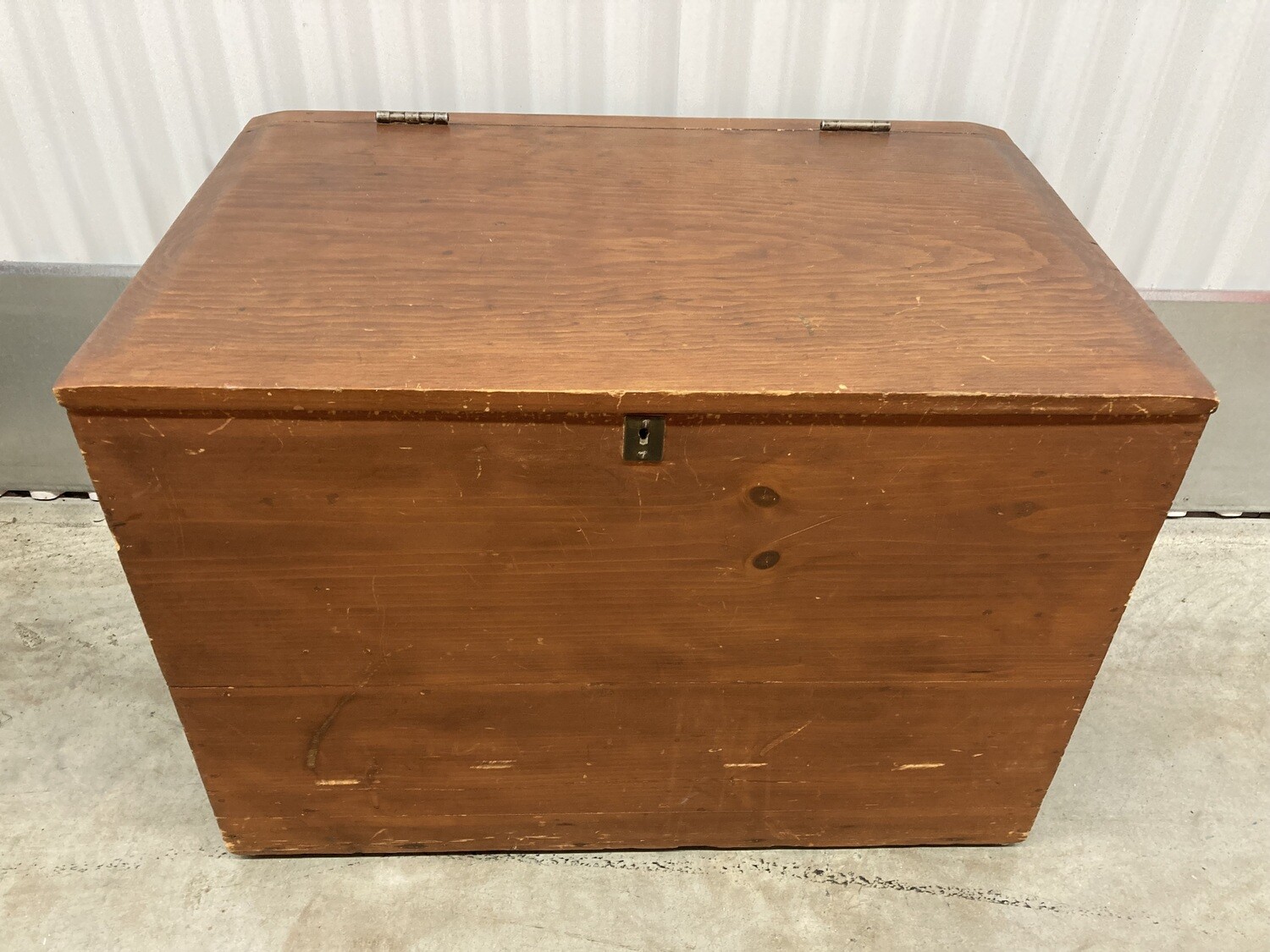 Vintage Wood Storage Box, blue inside #2009