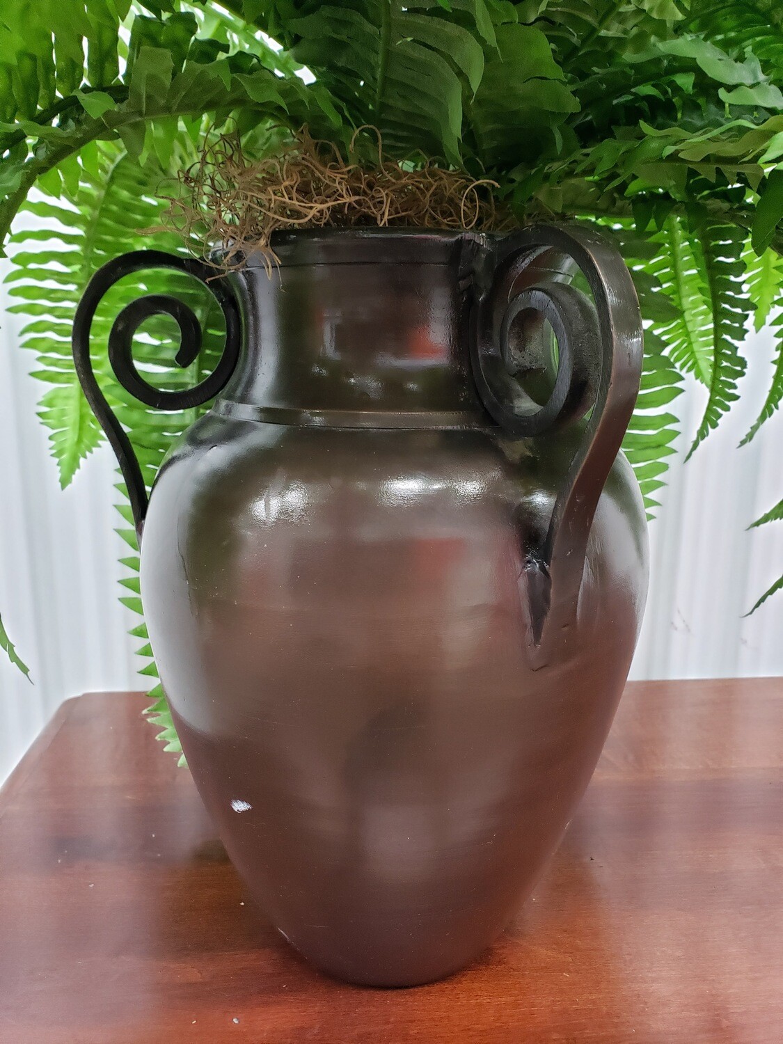 Metal Urn / Vase with Silk Fern #2314