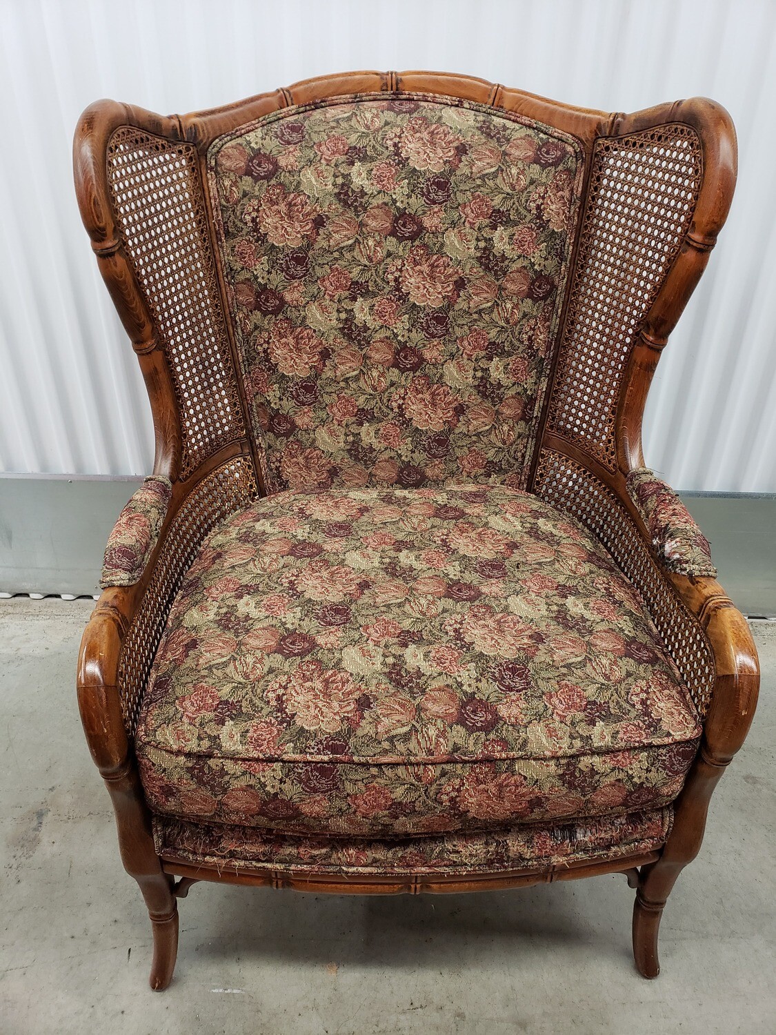 Unique Rattan Chair, needs new fabric #2114