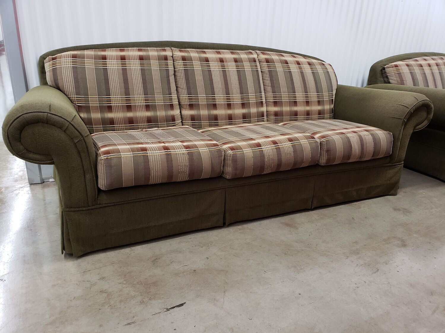 Sage Green Sofa, plaid seats #2199