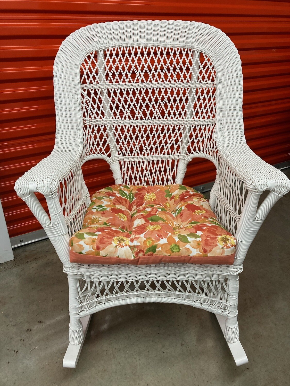 White Wicker Rocking Chair with colorful cushion #2009
