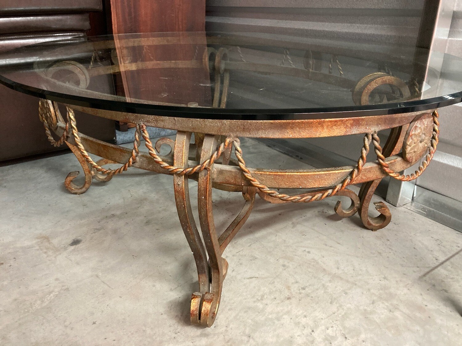 Coffee Table with reddish/gold frame #2114