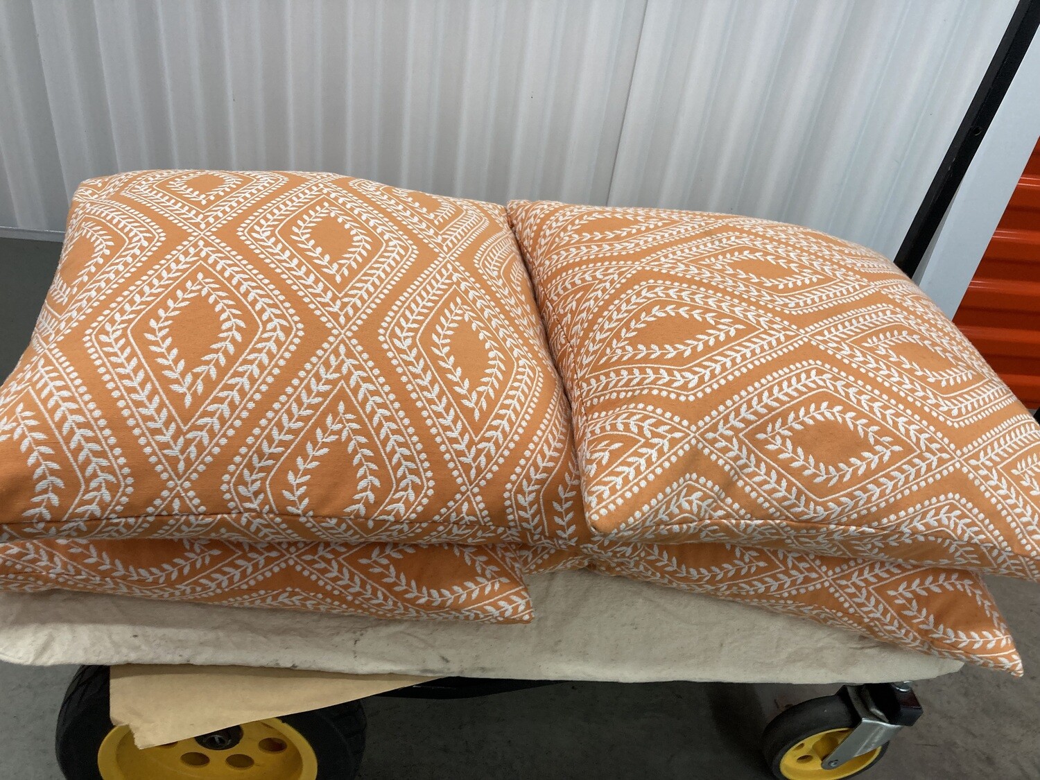 4 Orange & White Down-filled Pillows - New Condition! #2314