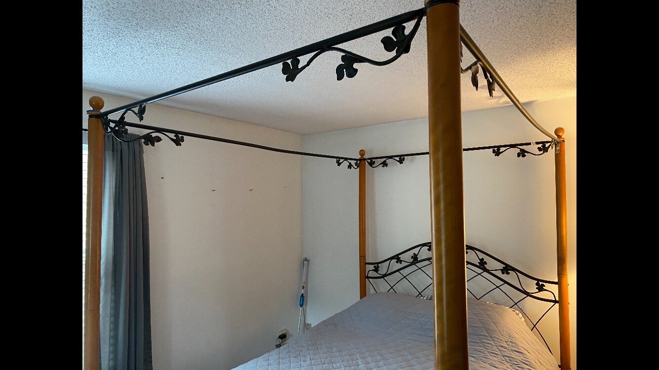 Black Queen Canopy Bed with wood posts #1365