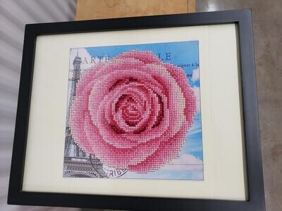 Framed Print: Rose with needlepoint look, Eiffel Tower background #2314