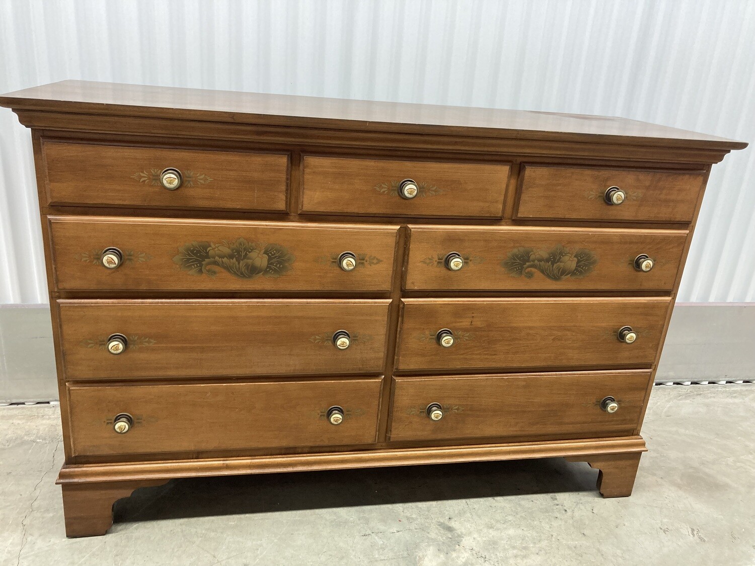 Hitchcock 9-drawer Dresser & Mirror with stenciling #2133