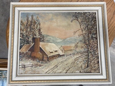 Framed Art: Farmhouse in Snowy Hills #2314