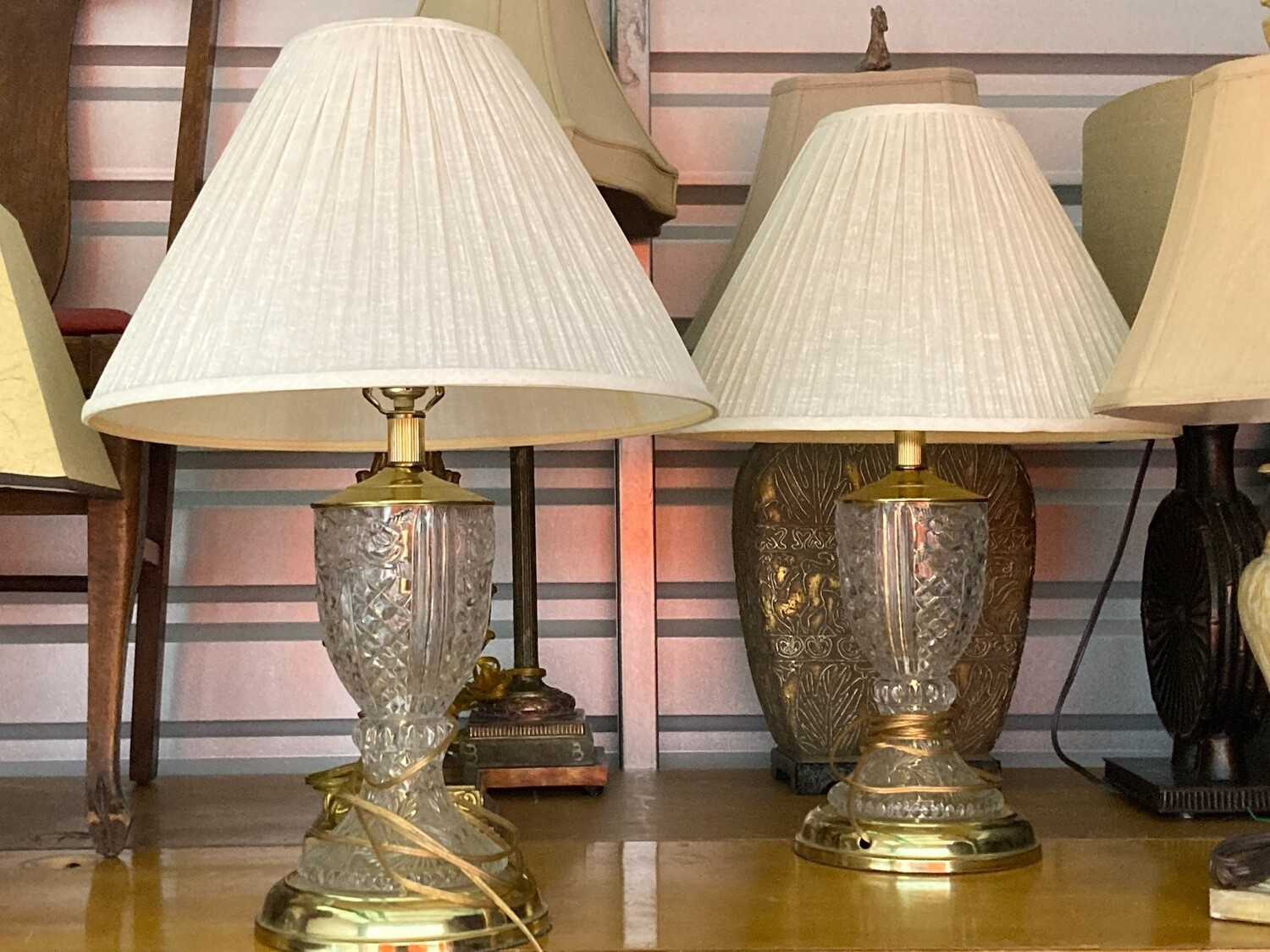 2 Crystal Lamps with gold bases #2213
