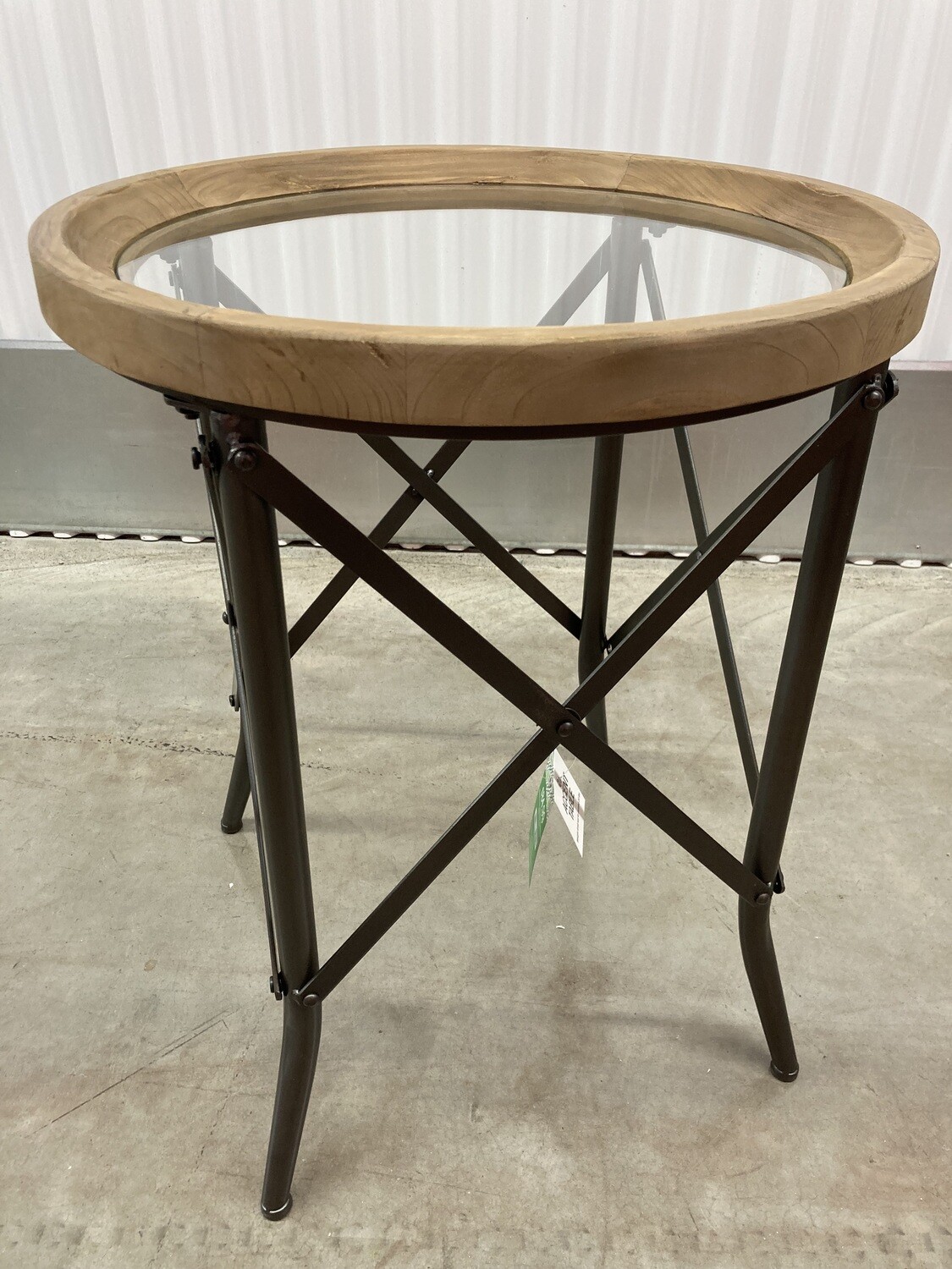 NEW Round Accent Table, brown metal frame #2133