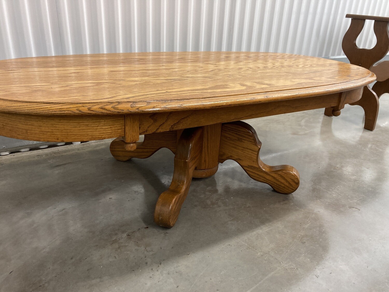 Oak Pedestal Coffee Table, refinished, rough spot #2118