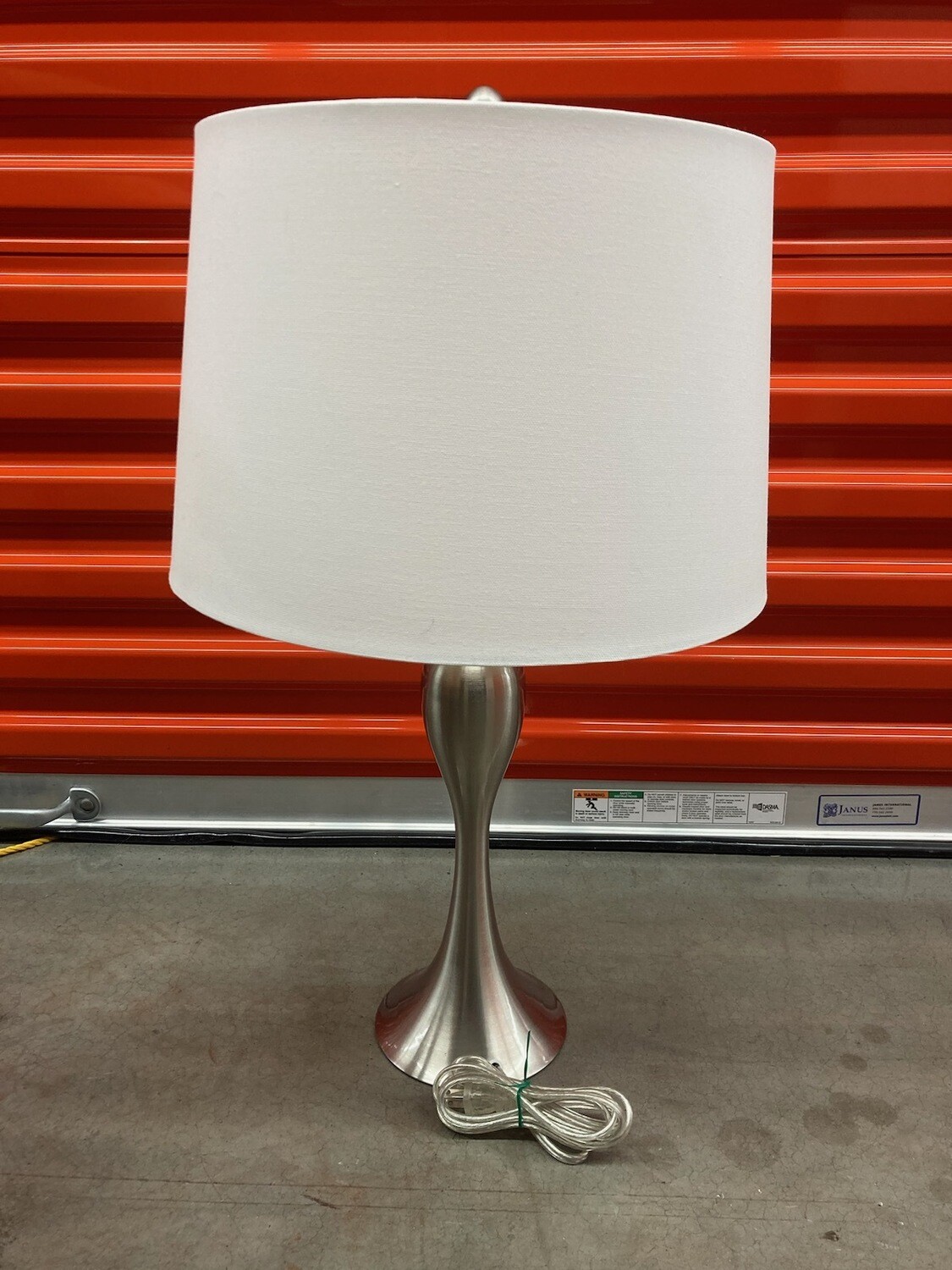 Brushed Nickel Lamp, white shade #2999