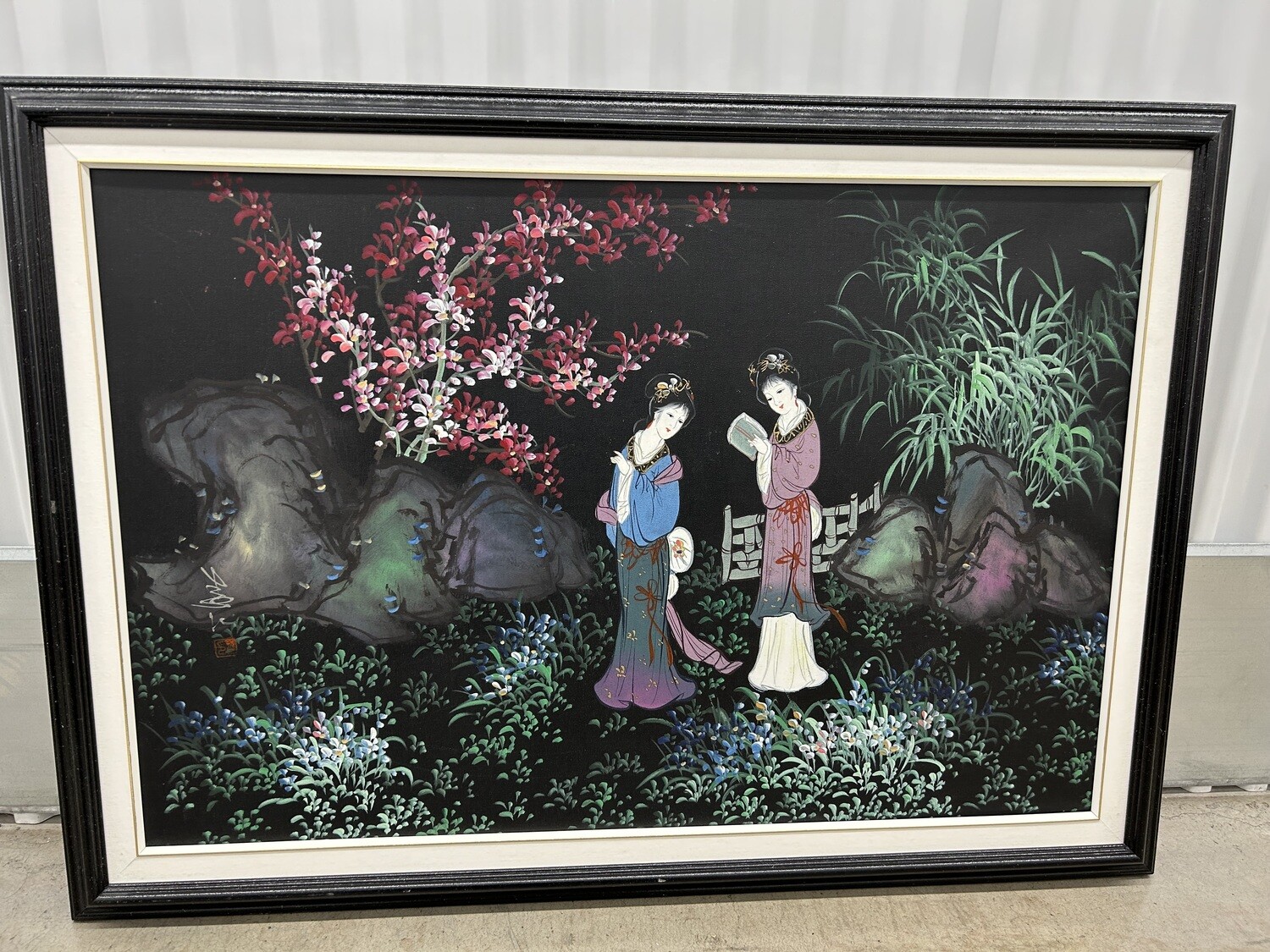 Black Framed Canvas: Geisha in Garden #2009