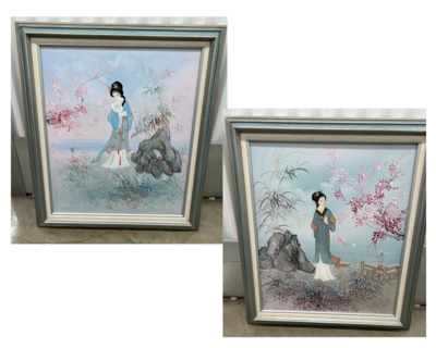 Gray Framed Canvas: Set of 2 Geisha #2009