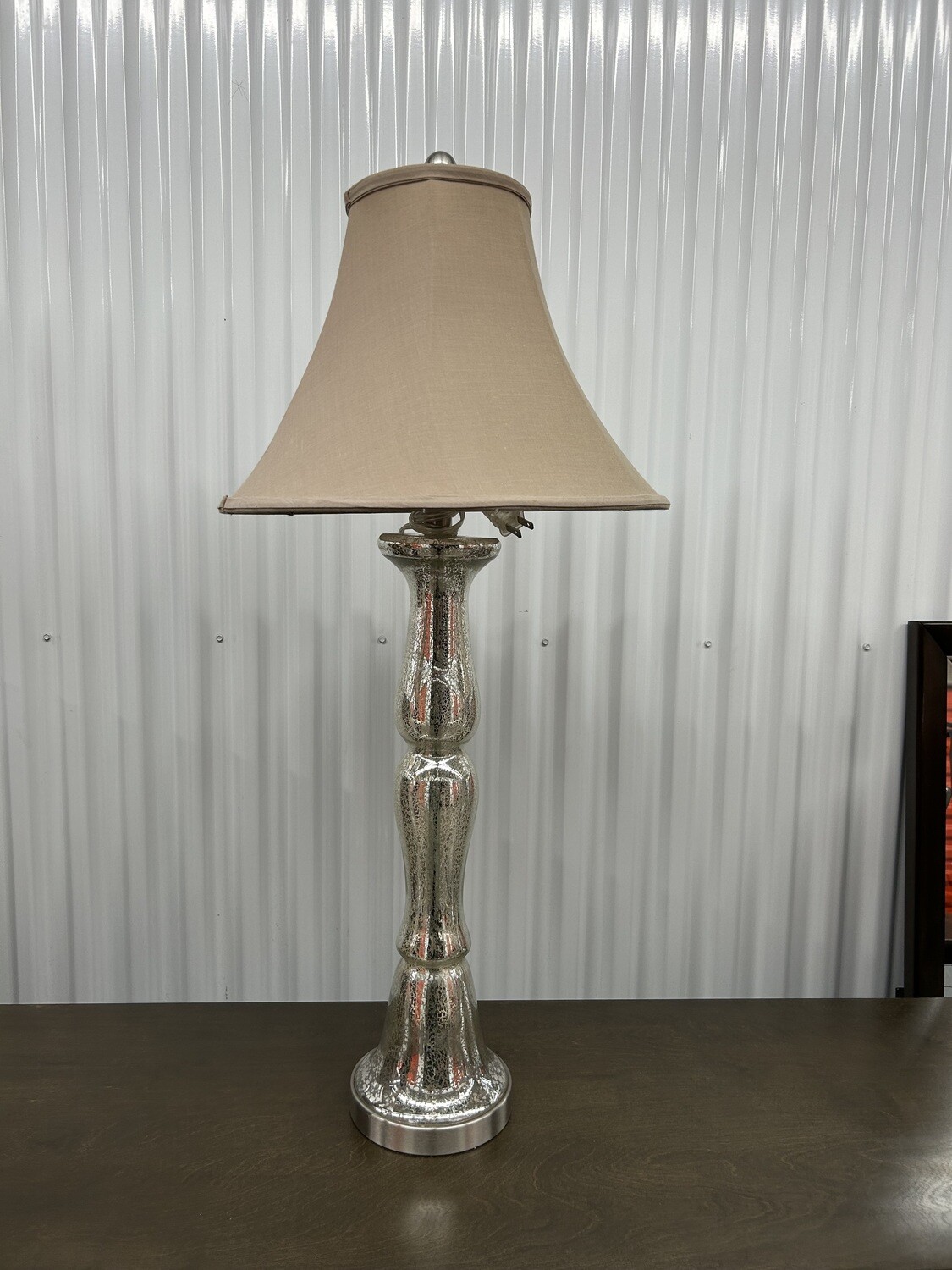 Like new! Table Lamp, crackled glass base, beige shade #2213 ** moved to family 3/20/24
