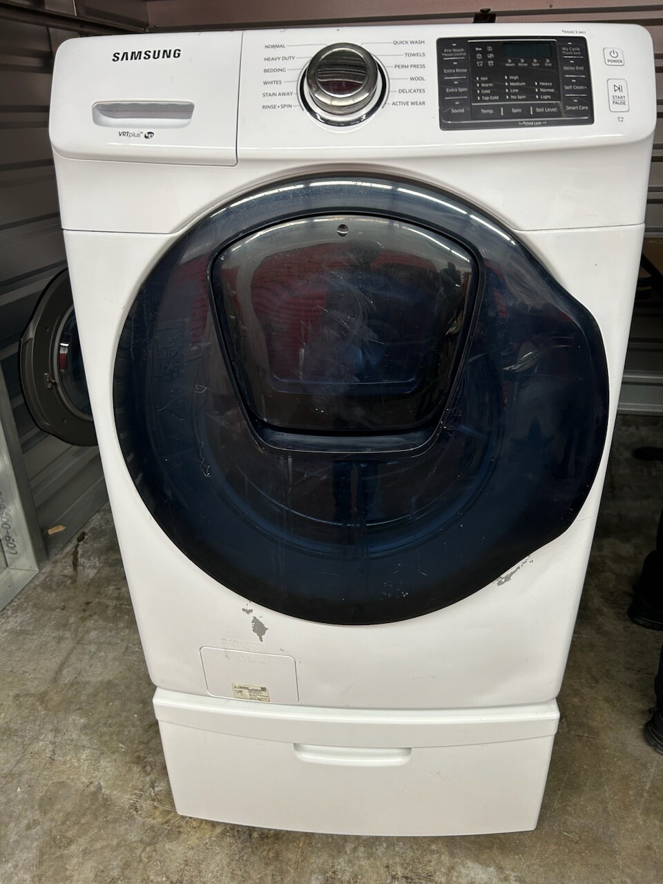 Samsung Front-load Washer w/pedestal base #1148 - TOOK 2.5 MOS, listed at $175, reduced to $125, sold in 1 wk