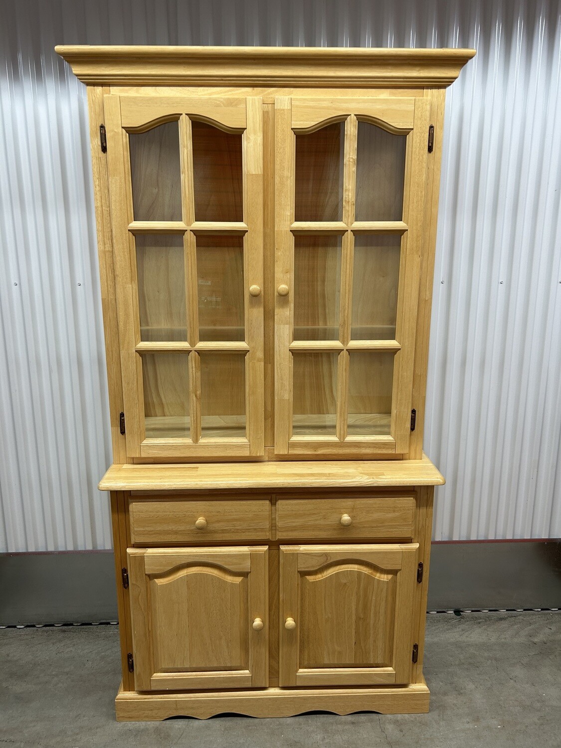 2-piece Lighted Hutch/ China Cabinet, blonde wood #2133