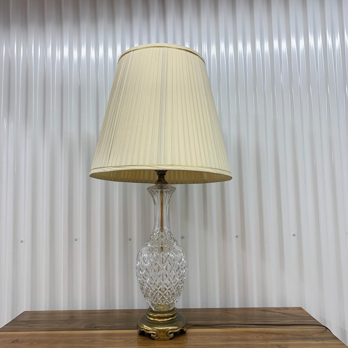 Table Lamp with cut glass base, brass accent #2314