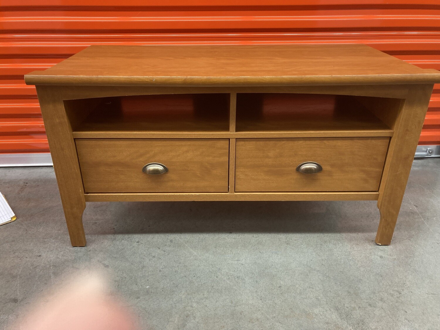 TV Stand, Wood finish, brushed nickel knobs #2133