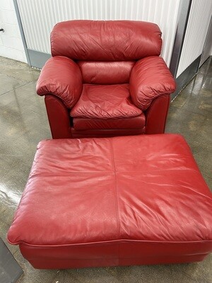 Red Leather Chair & Ottoman, good condition! #1148